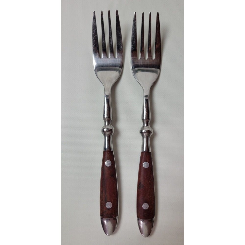 Chefs Bistro Salad Forks‎ 18/8 Stainless Woodgrain Brown Replacement Set of 2